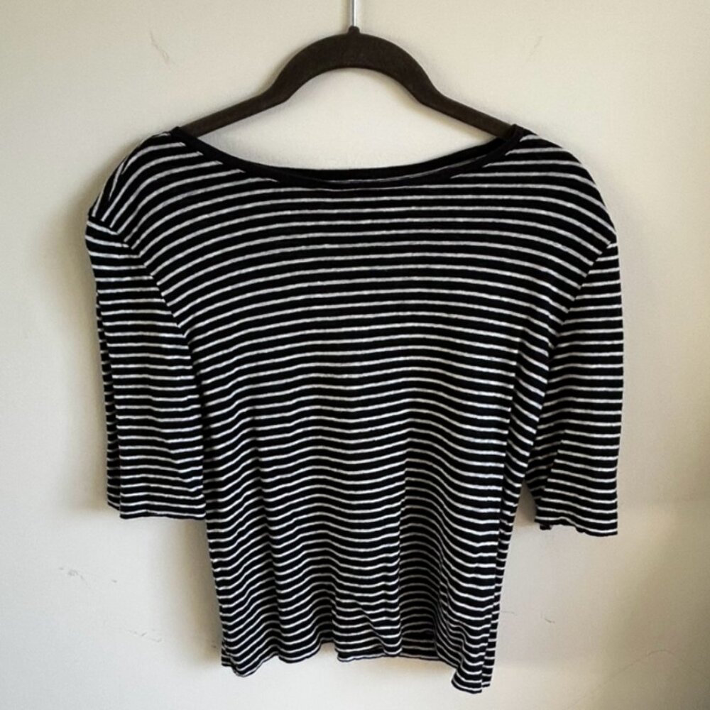 Vince Black & White Striped Boatneck Short Sleeve Top Size S